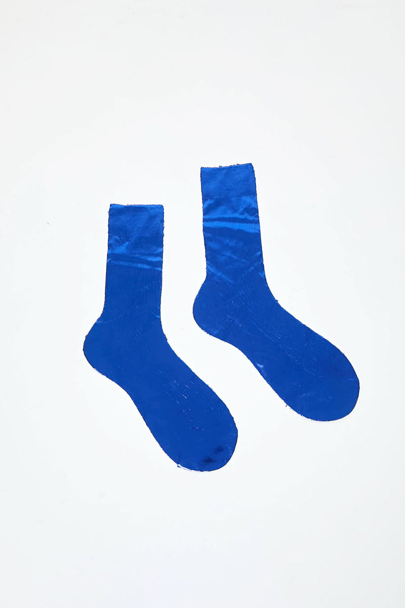 Maria La Rosa One Ribbed Laminated Socks in Mare