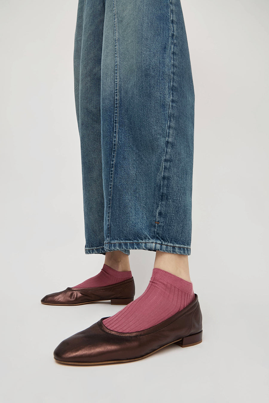 Maria La Rosa Ribbed Short Bio Cotton Socks in Rose