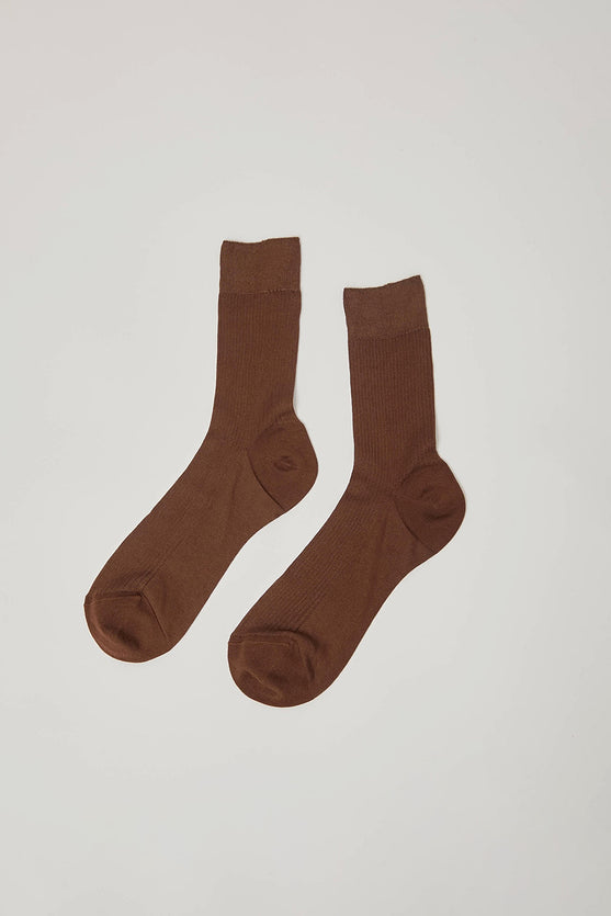 Maria La Rosa Silk Ribbed Ankle Socks in Cocco