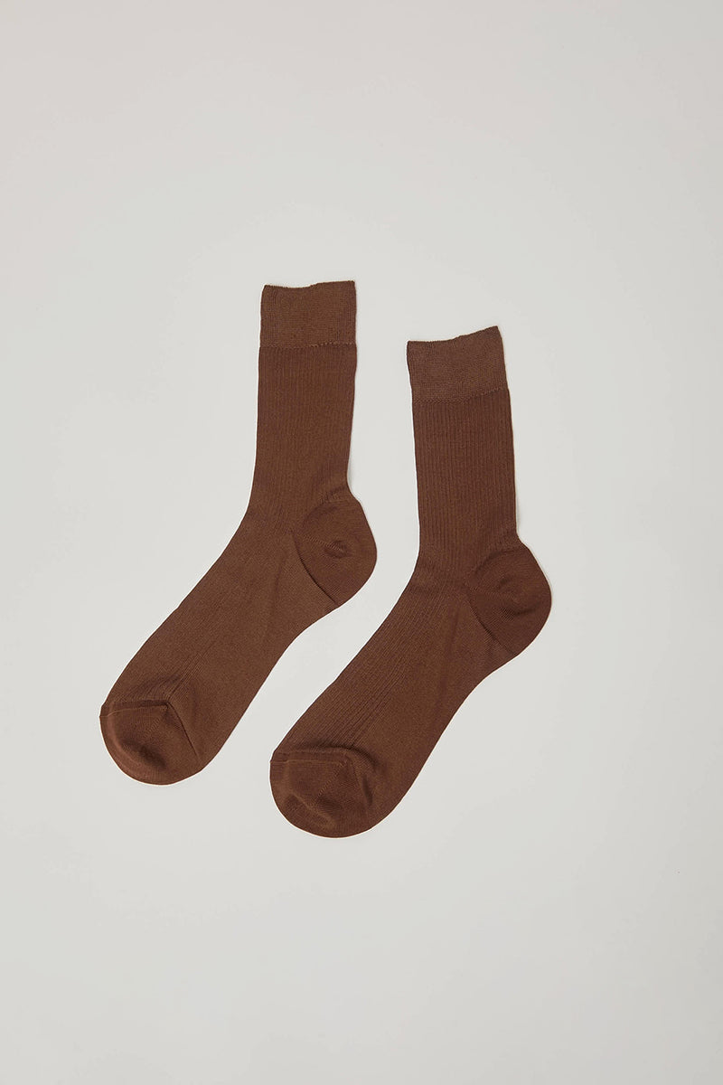 Maria La Rosa Silk Ribbed Ankle Socks in Cocco