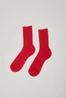 Maria La Rosa Silk Ribbed Ankle Socks in Rosso Lacca