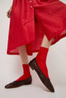 Maria La Rosa Silk Ribbed Ankle Socks in Rosso Lacca