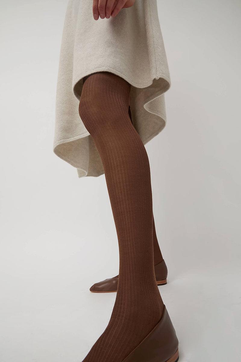 Maria La Rosa Silk Ribbed Over The Knee Socks in Cocco