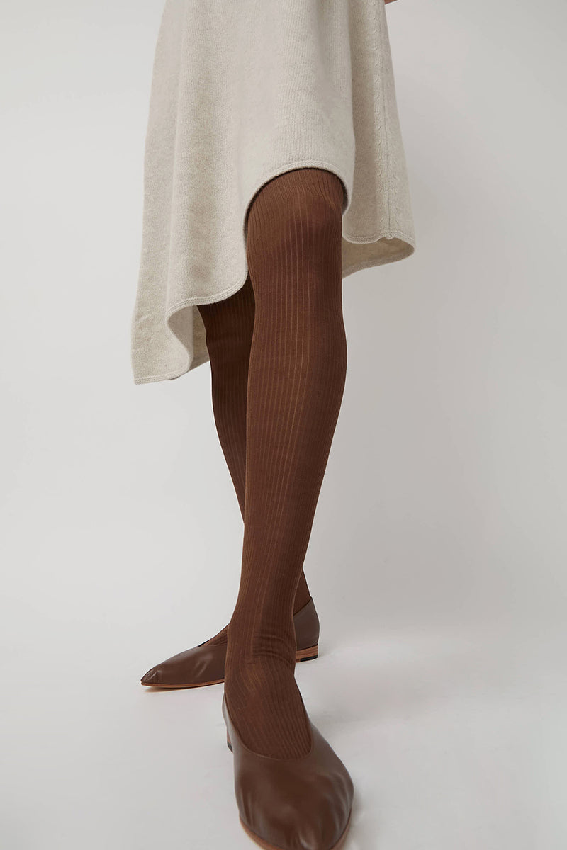 Maria La Rosa Silk Ribbed Over The Knee Socks in Cocco