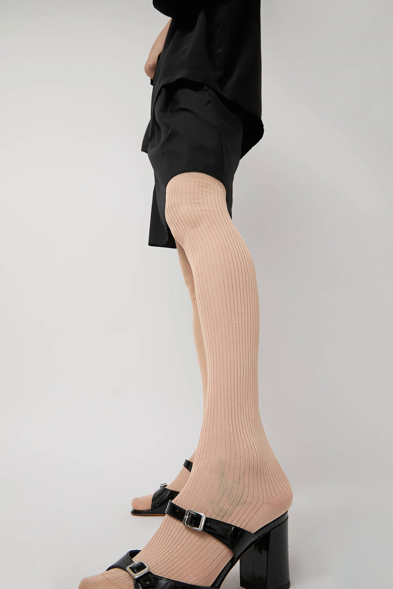 Maria La Rosa Silk Ribbed Over The Knee Socks in Miele