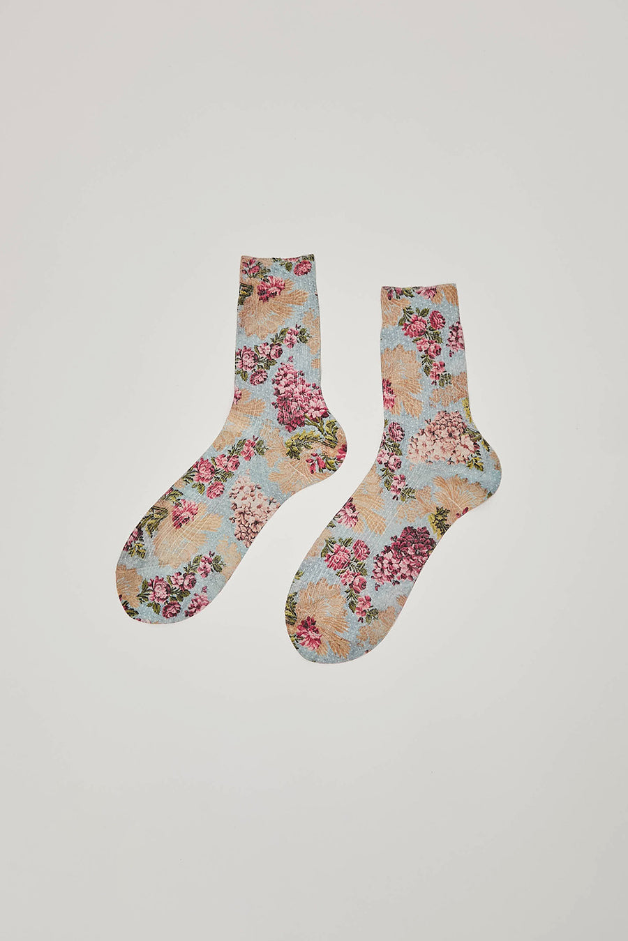 Maria La Rosa Spring Silk Ankle Socks in Mixed Flowers Light