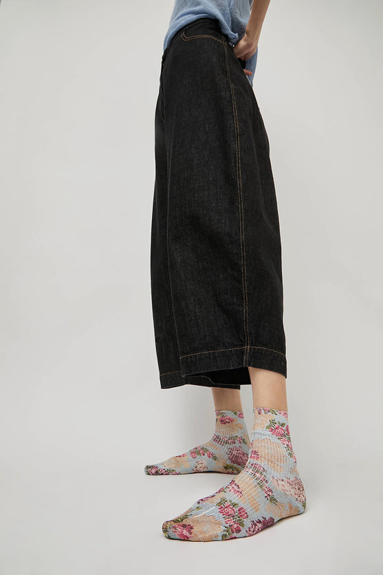 Maria La Rosa Spring Silk Ankle Socks in Mixed Flowers Light