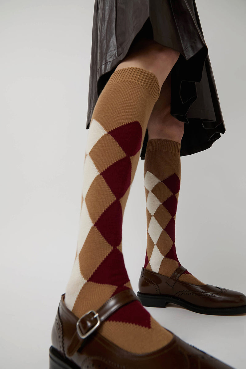 Maria La Rosa Tall Argyle Socks in Camel