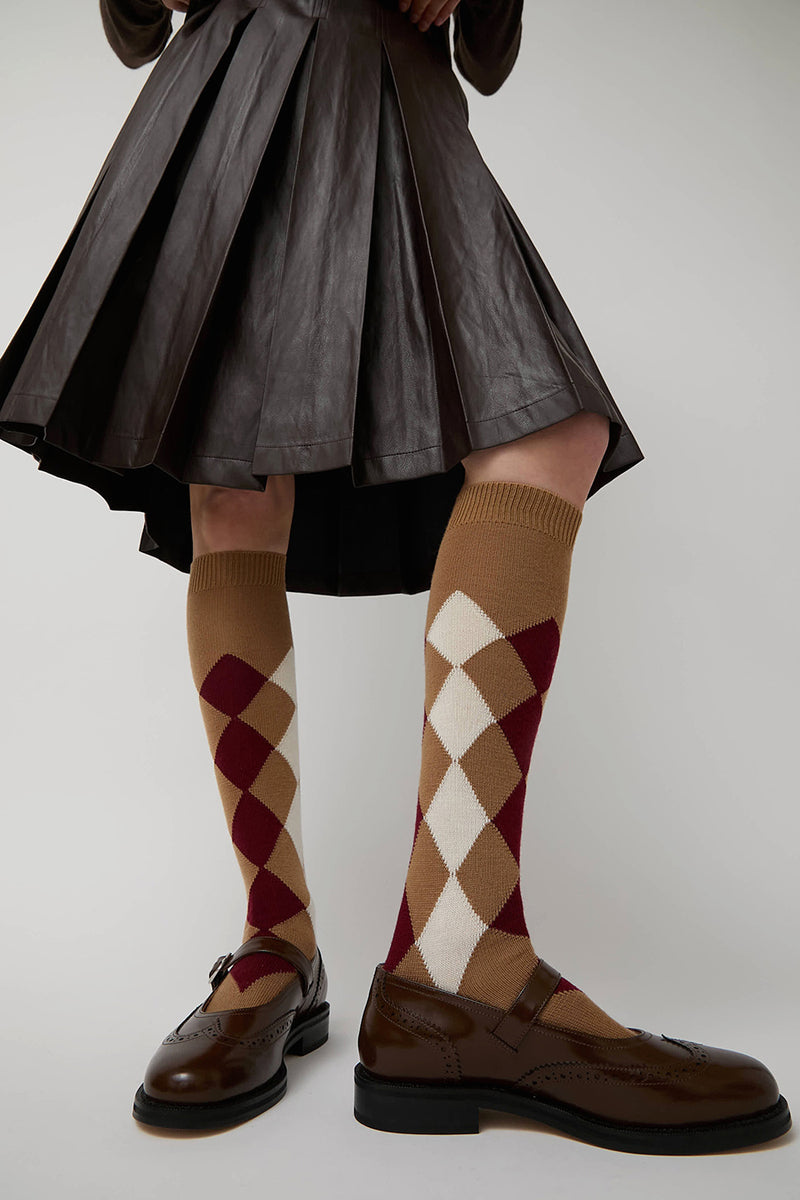 Maria La Rosa Tall Argyle Socks in Camel