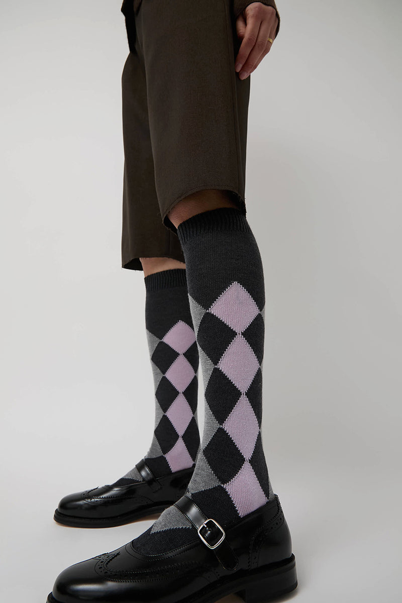 Maria La Rosa Tall Argyle Socks in Dark Grey