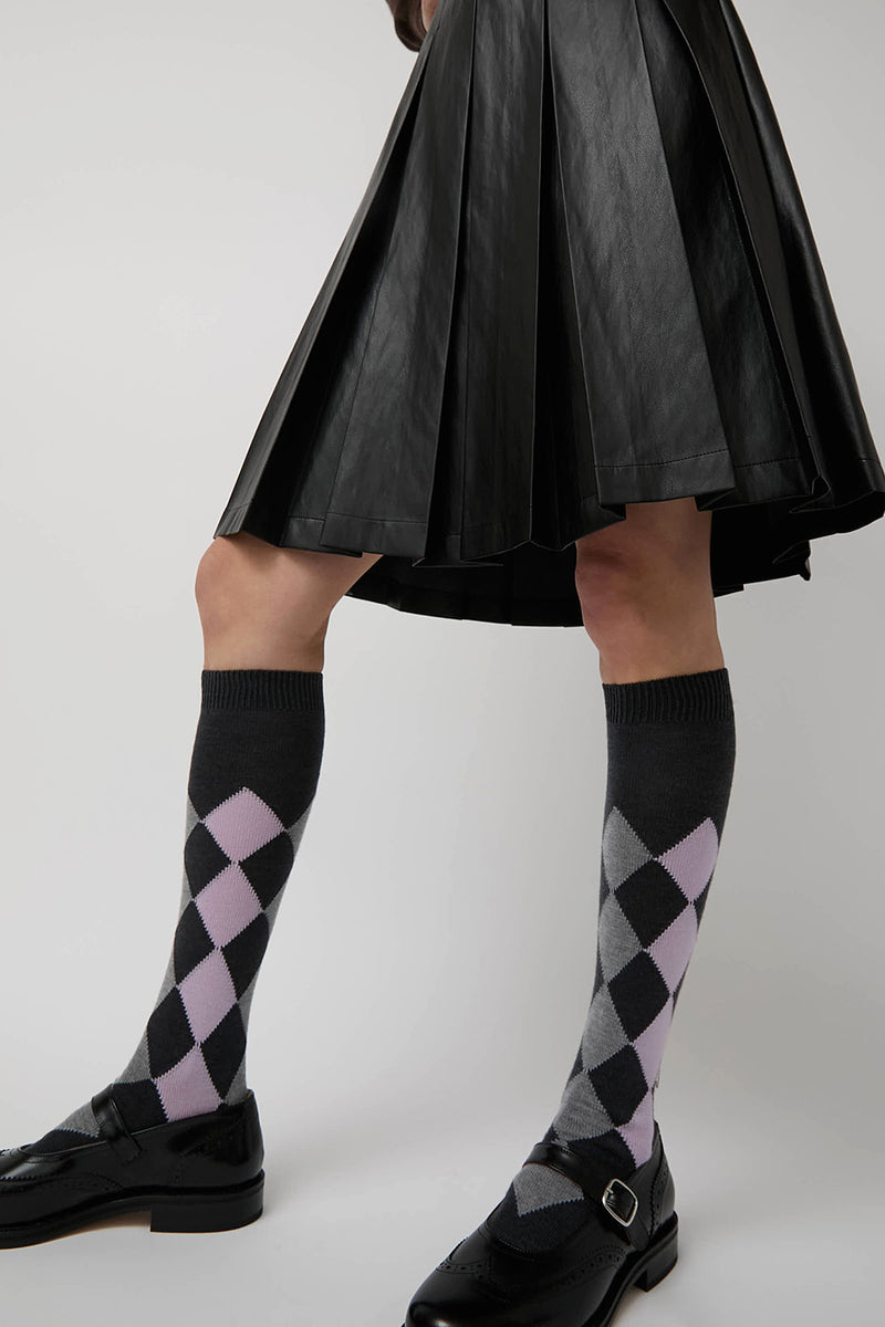 Maria La Rosa Tall Argyle Socks in Dark Grey