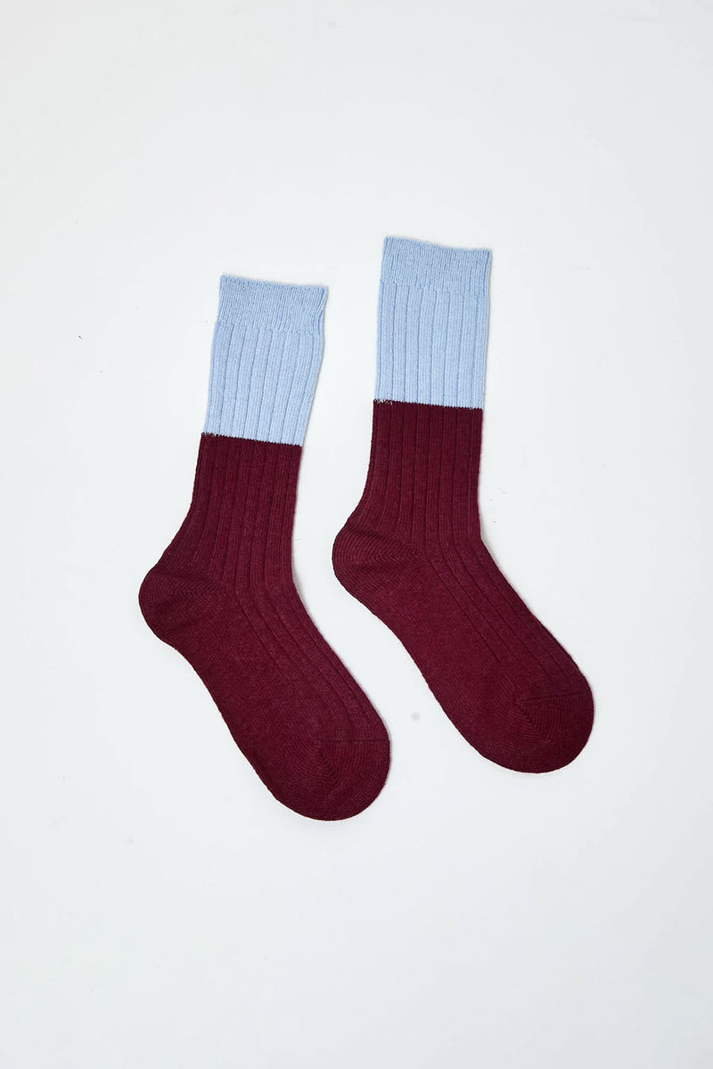 Maria La Rosa Two Tone Post Socks in Light Blue and Bordeaux