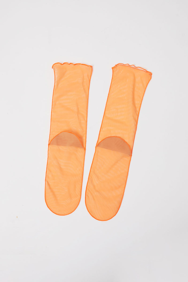 Marios Bicolor Mesh Ankle Socks in Orange Fluo and Nude