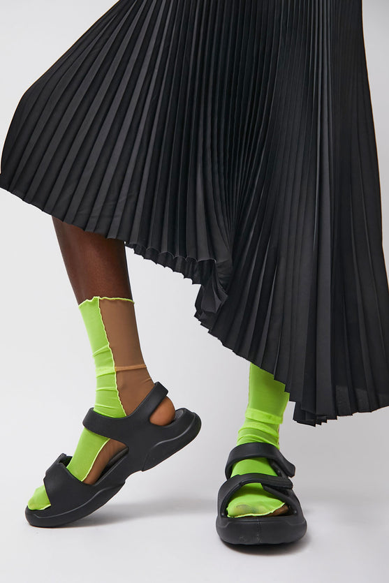 Marios Bicolor Mesh Ankle Socks in Yellow Fluo and Nude