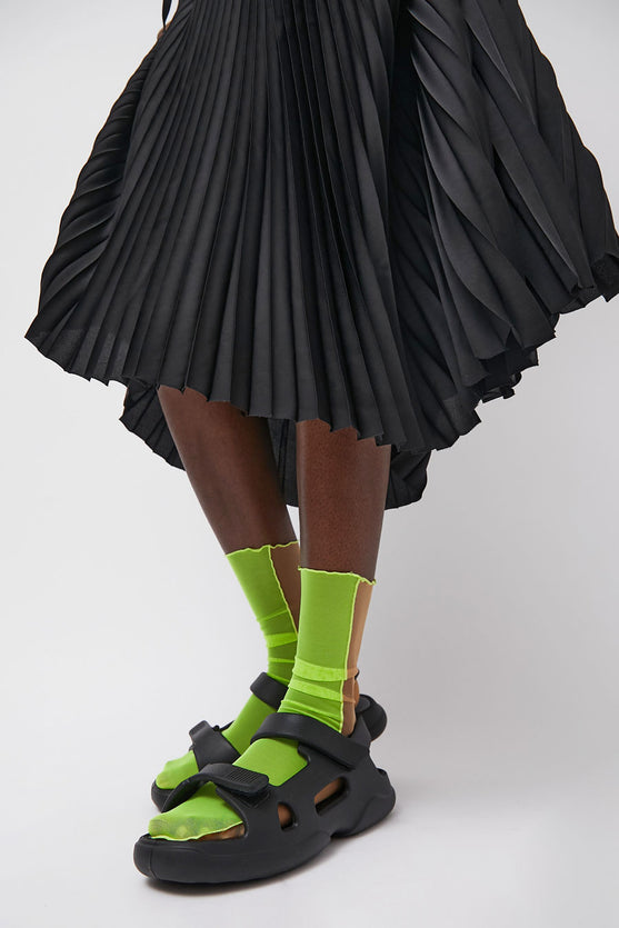 Marios Bicolor Mesh Ankle Socks in Yellow Fluo and Nude