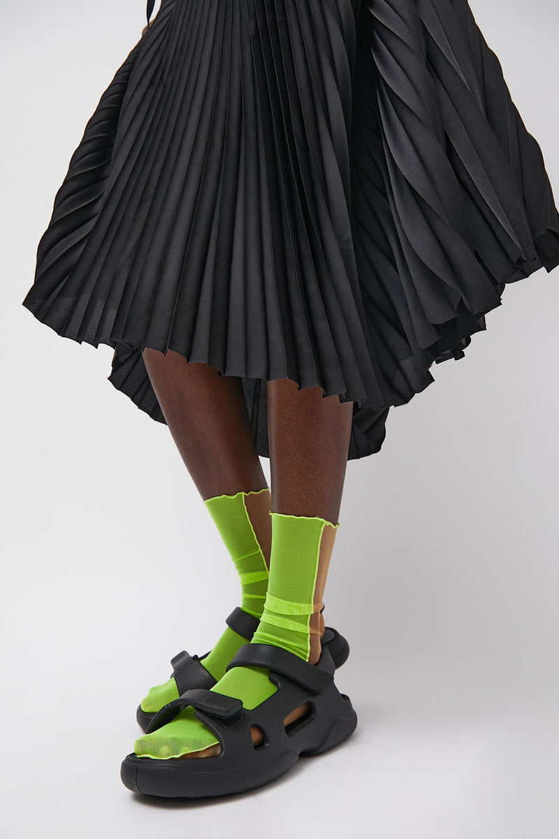 Marios Bicolor Mesh Ankle Socks in Yellow Fluo and Nude