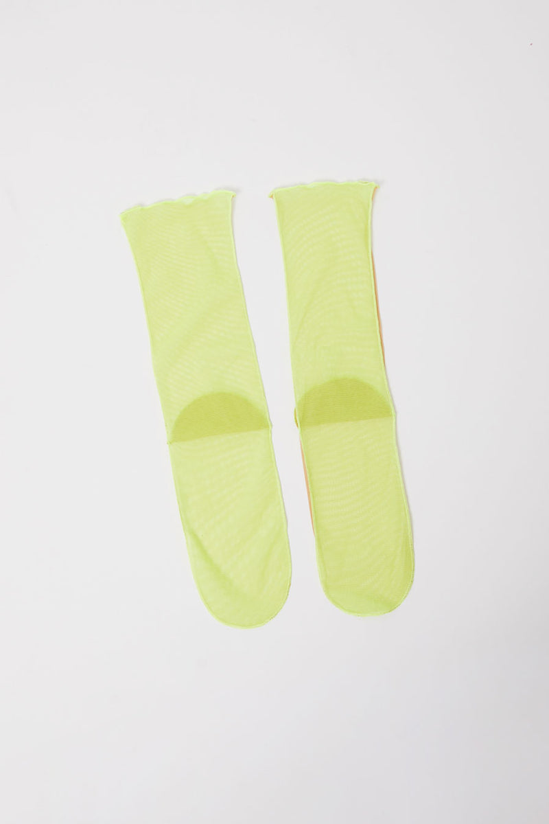 Marios Bicolor Mesh Ankle Socks in Yellow Fluo and Nude