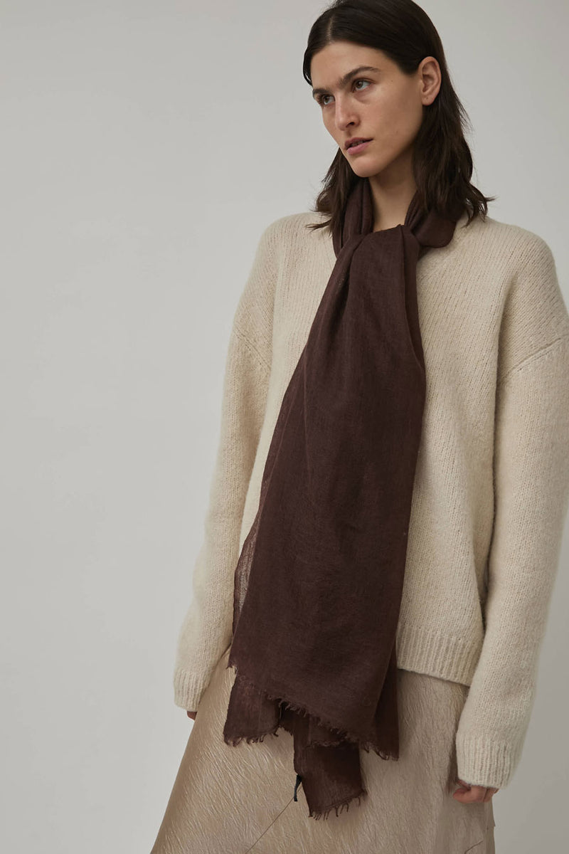 Meg Cohen Long Cashmere Whisper Scarf in Chocolate