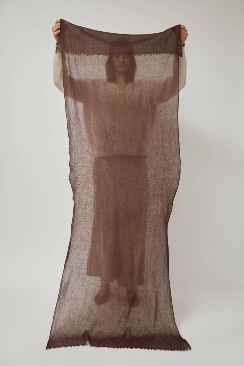 Meg Cohen Long Cashmere Whisper Scarf in Chocolate