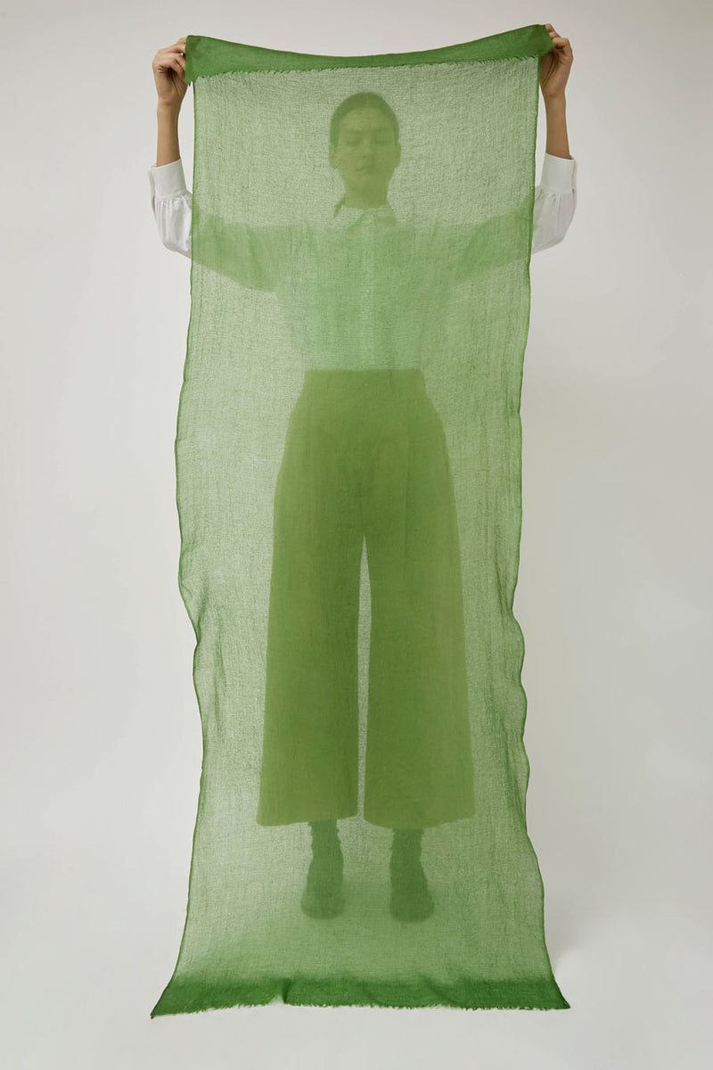 Meg Cohen Long Cashmere Whisper Scarf in Moss