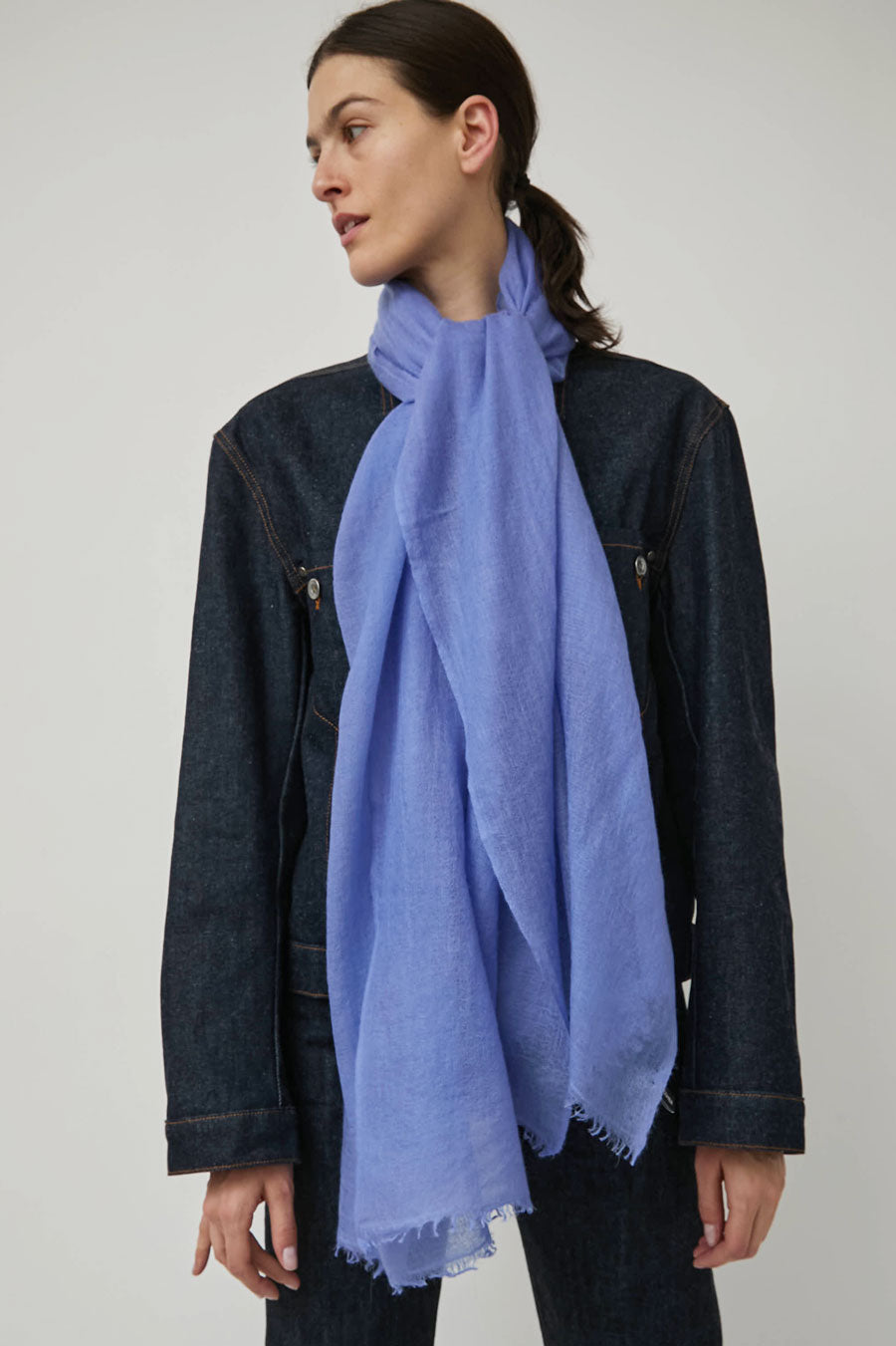 Meg Cohen Long Cashmere Whisper Scarf in New Blue
