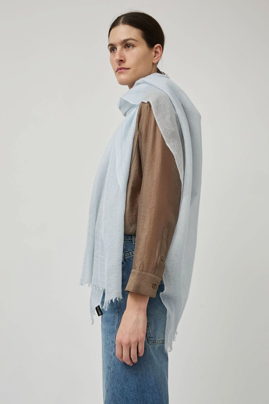 Meg Cohen Long Cashmere Whisper Scarf in Pale Blue
