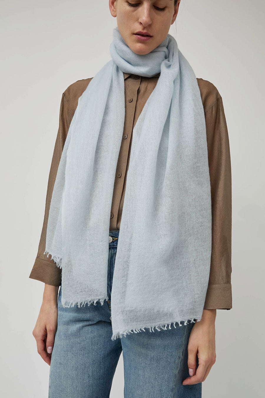 Meg Cohen Long Cashmere Whisper Scarf in Pale Blue