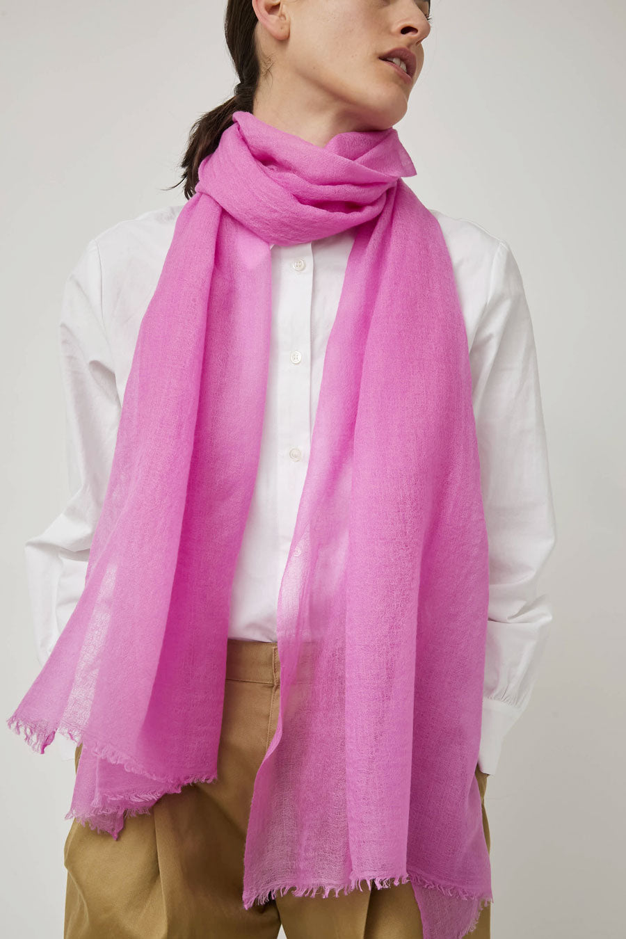 Meg Cohen Long Cashmere Whisper Scarf in Rose