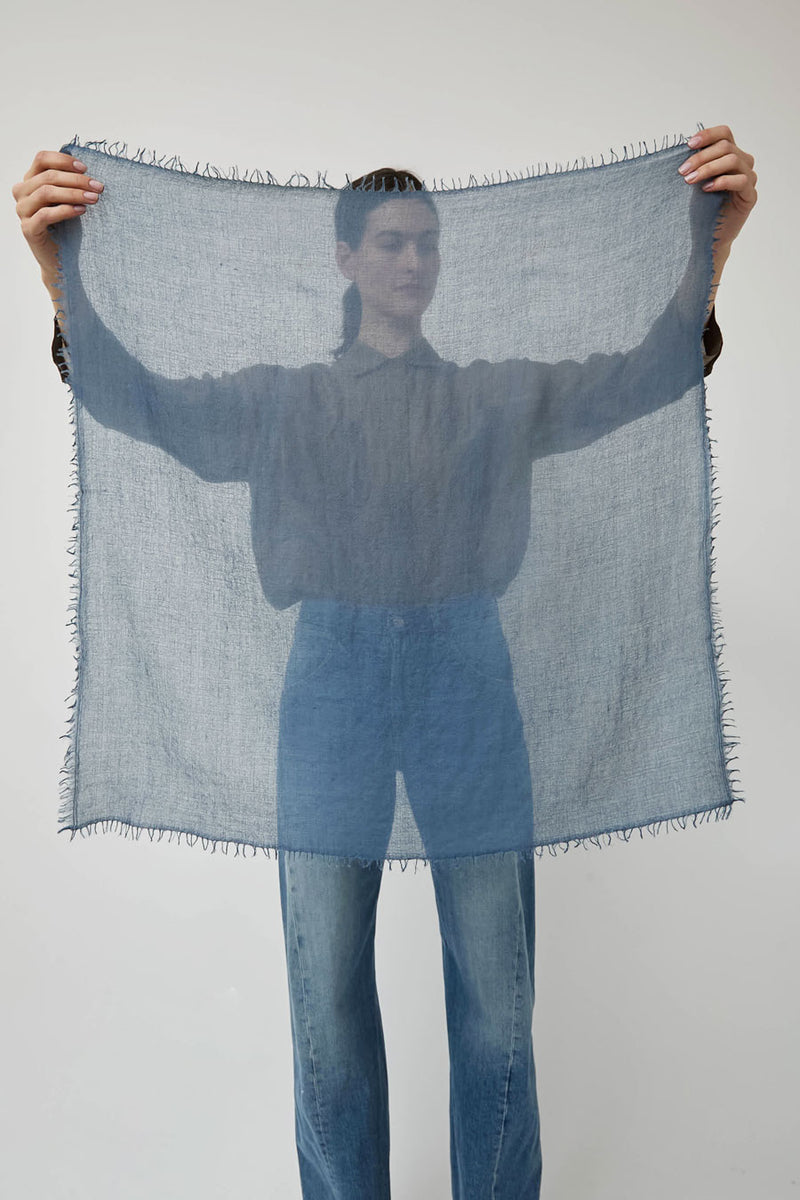 Meg Cohen Square Cashmere Whisper Scarf in Dark Mid Blue
