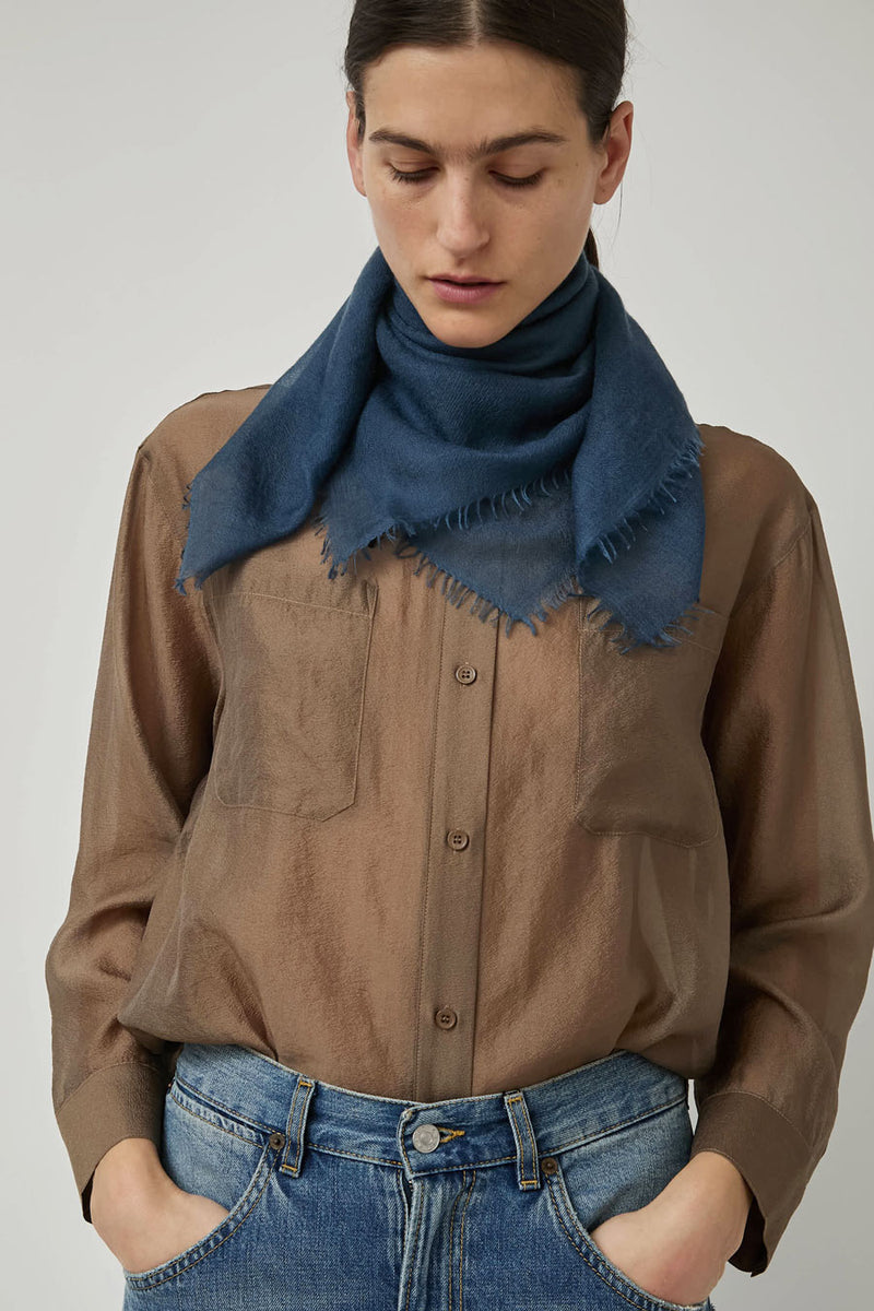 Meg Cohen Square Cashmere Whisper Scarf in Dark Mid Blue