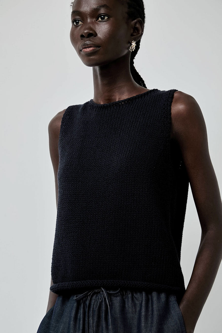 Mijeong Park Boat Neck Knit Tank in Navy