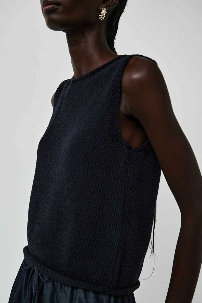Mijeong Park Boat Neck Knit Tank in Navy
