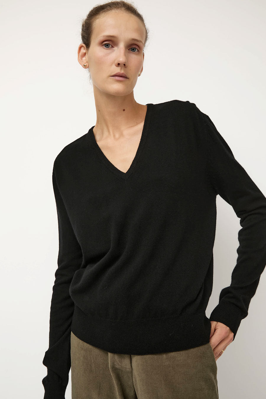 Mijeong Park Cashmere Blend V-Neck Knit in Black
