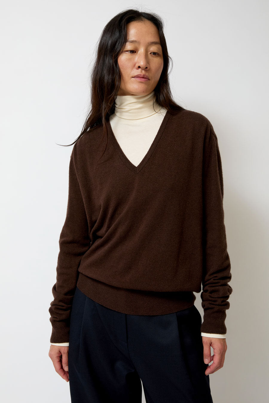 Mijeong Park Cashmere Blend V-Neck Knit in Brown