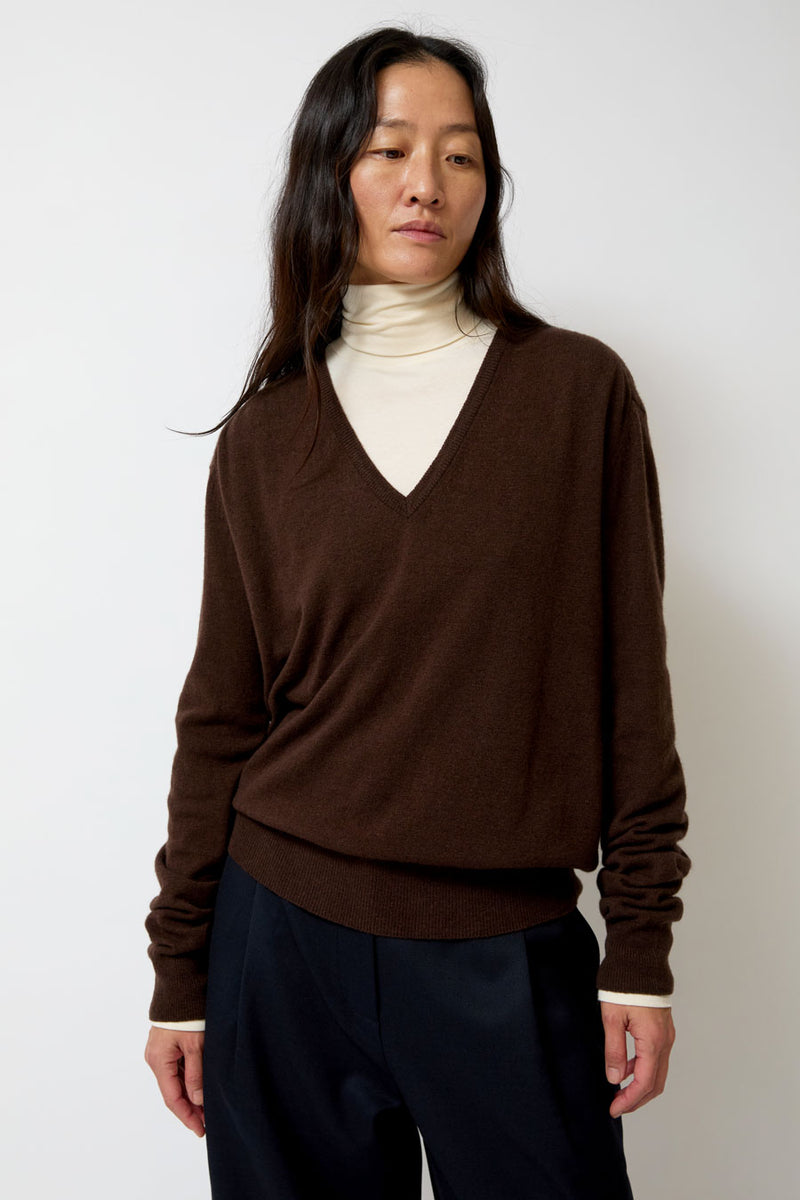 Mijeong Park Cashmere Blend V-Neck Knit in Brown