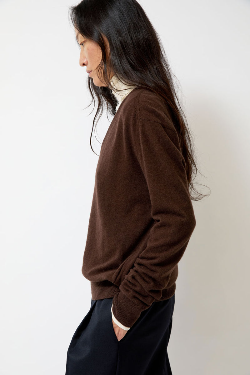 Mijeong Park Cashmere Blend V-Neck Knit in Brown