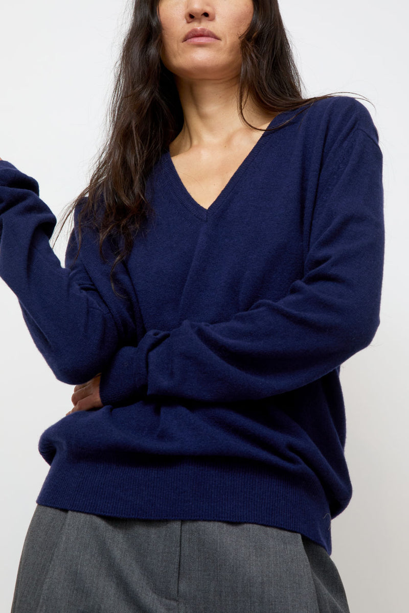 Mijeong Park Cashmere Blend V-Neck Knit in Navy