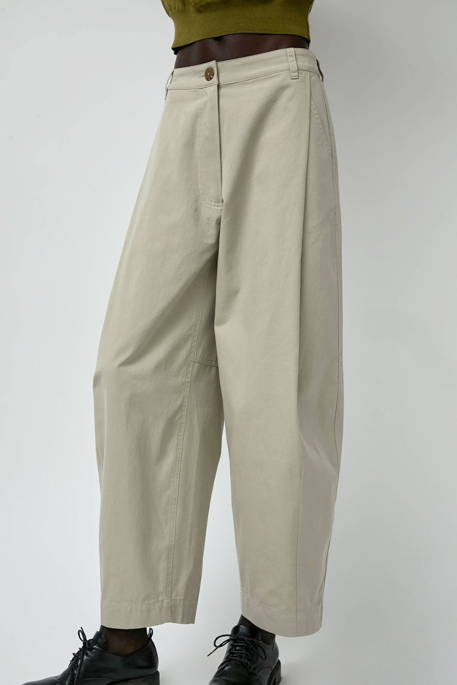 Mijeong Park Cotton Barrel-Leg Pants in Beige