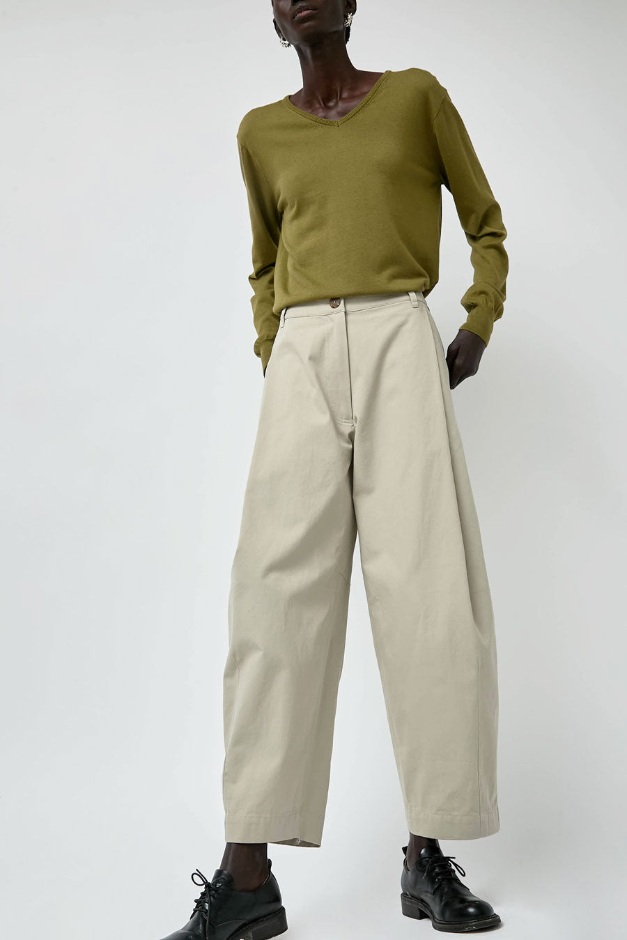 Mijeong Park Cotton Barrel-Leg Pants in Beige