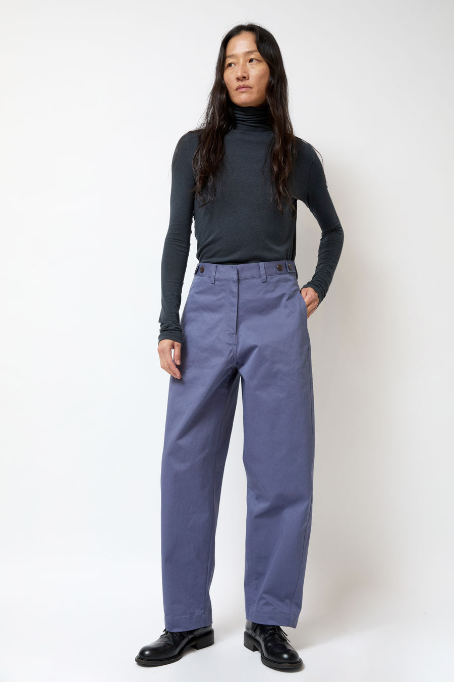 Mijeong Park Cotton Barrel-Leg Pants in Dusty Blue