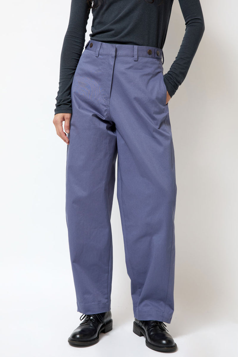 Mijeong Park Cotton Barrel-Leg Pants in Dusty Blue