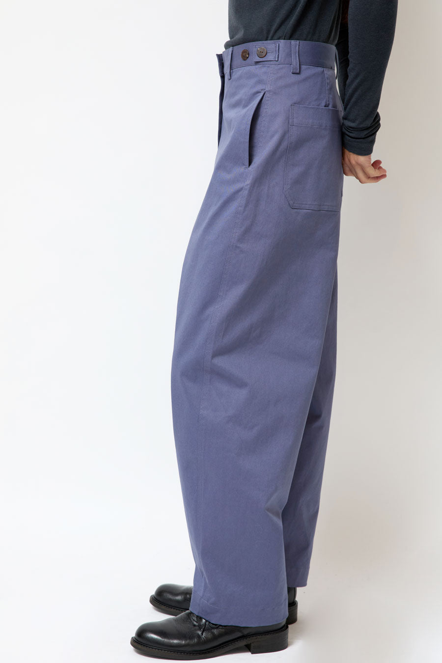 Mijeong Park Cotton Barrel-Leg Pants in Dusty Blue