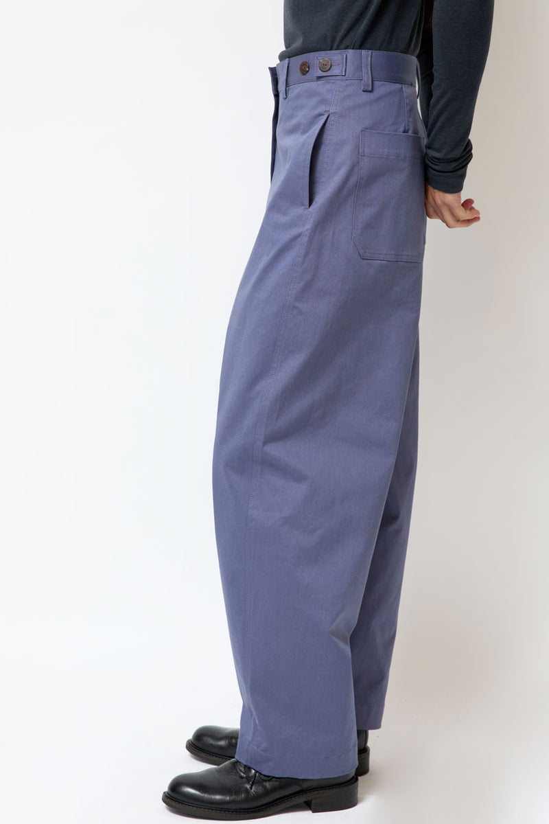 Mijeong Park Cotton Barrel-Leg Pants in Dusty Blue