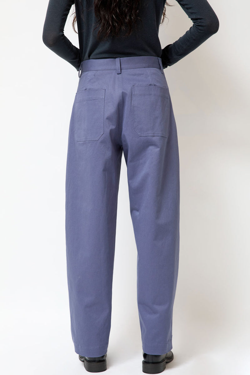 Mijeong Park Cotton Barrel-Leg Pants in Dusty Blue