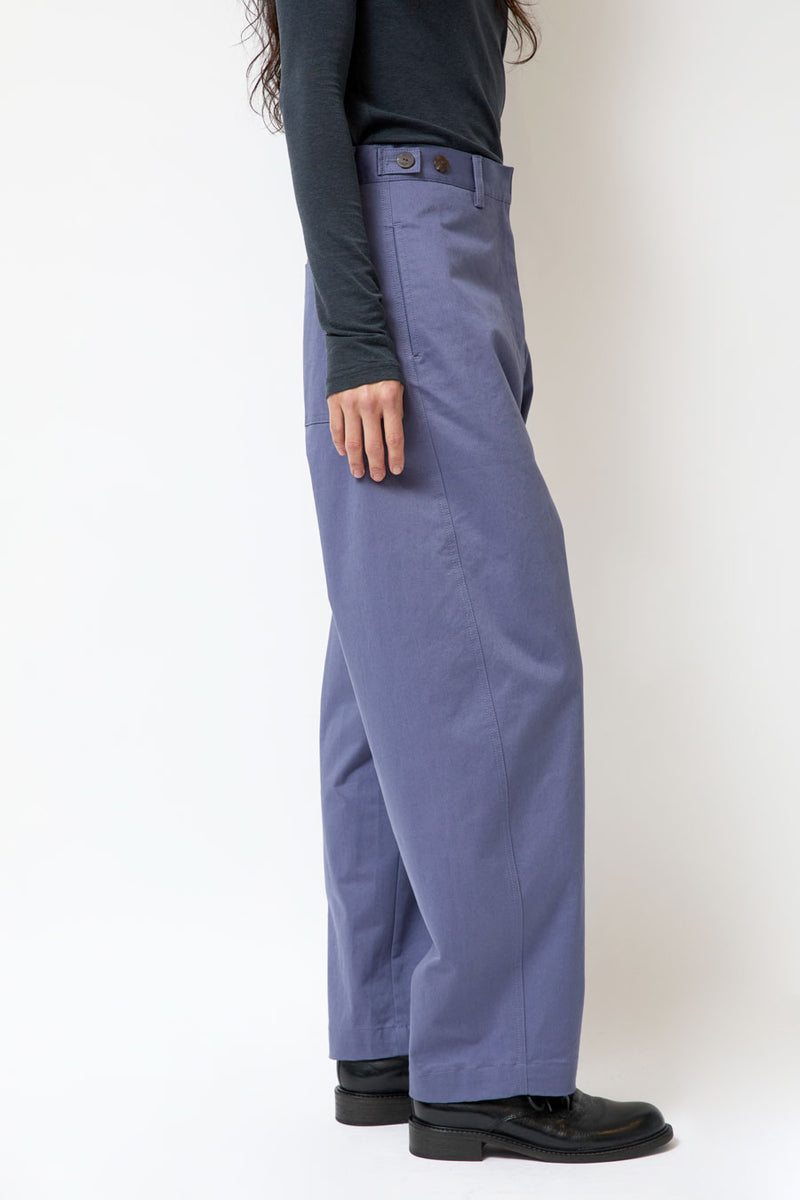 Mijeong Park Cotton Barrel-Leg Pants in Dusty Blue
