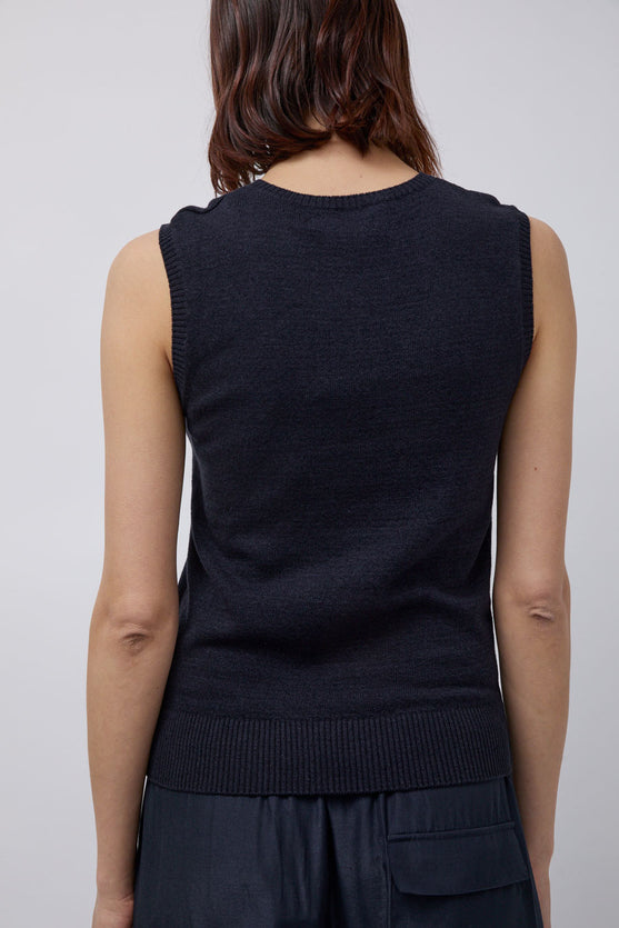 Mijeong Park Cotton Blend Sleeveless Knit Top in Navy