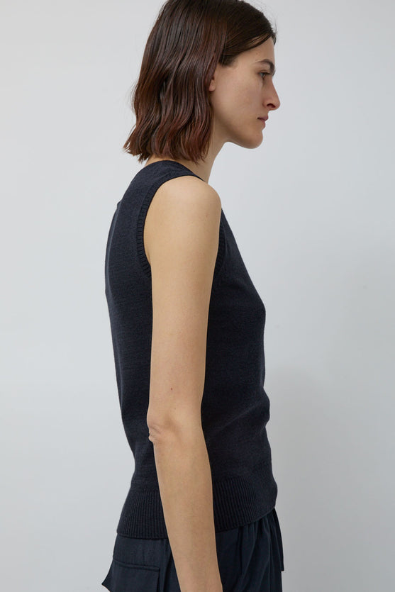 Mijeong Park Cotton Blend Sleeveless Knit Top in Navy