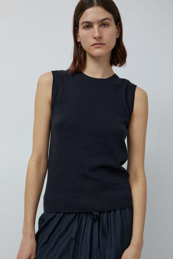 Mijeong Park Cotton Blend Sleeveless Knit Top in Navy