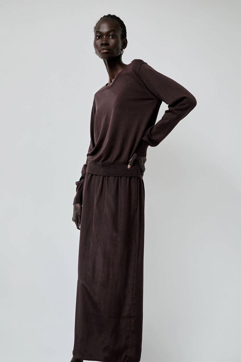 Mijeong Park Cotton Blend V-Neck Knit Top in Brown