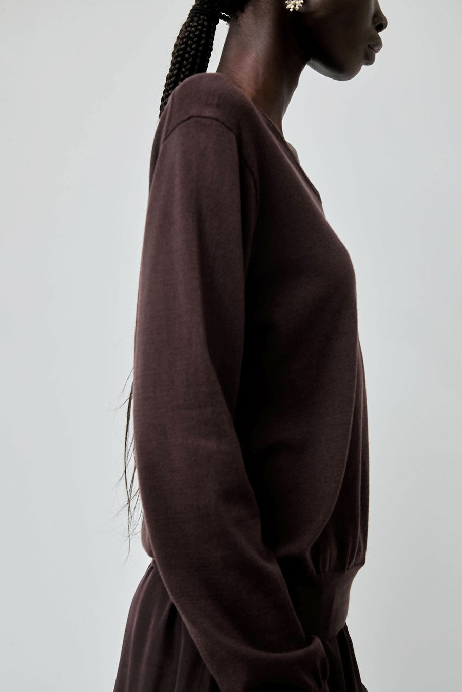 Mijeong Park Cotton Blend V-Neck Knit Top in Brown
